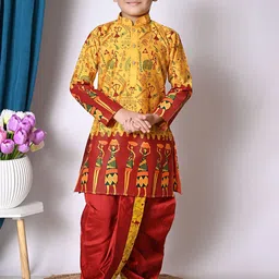 NFC CREATION Boys Ethnic Motifs Printed Regular Dupion Silk Kurta with Dhoti Pants-picture-33