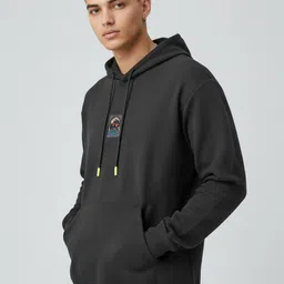 glitchez Printed Patchwork Detail Textured Hooded Sweatshirt-picture-18