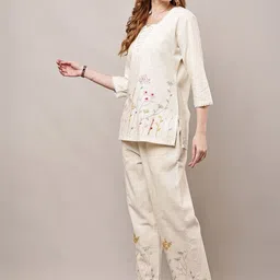 HERE&NOW Women Cream Viscose Rayon Co Ord Set image 5