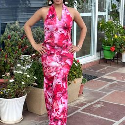 TANDUL Floral Printed Halter Neck Sheath Maxi Dress-picture-31