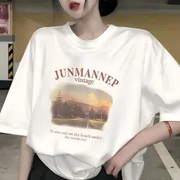 LULU & SKY Women Typography Printed Round Neck Oversized T-shirt-picture-16