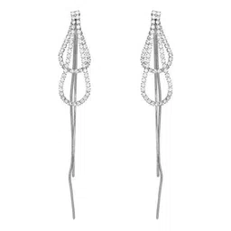Krelin Silver-Plated Rhinestone Teardrop Shaped Tasselled Drop Earrings image 3