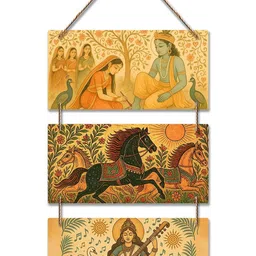 ArtVibes Printed Depicts Radha Krishna & Saraswati Wooden Wall Hanging image 5