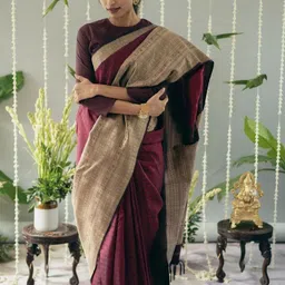 CaniBani Woven Design Zari Silk Blend Handloom Banarasi Saree-picture-20