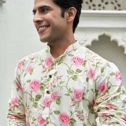 Shasak Men Floral Printed Thread Work Kurta image 2