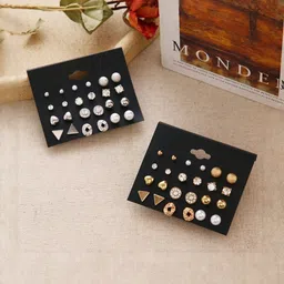 Zaphariq Set Of 24 Gold-Plated Korean Geometric Shaped Studs image 4