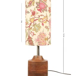 green girgit Brown Printed Wood Cylindrical Shaped Table Lamp image 4