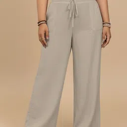 Moda Rapido Women Solid Comfort Wide Leg Fit Plain High-Rise Cotton Trousers-picture-17