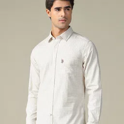 U.S. Polo Assn. Checked Spread Collar Pure Cotton Tailored Fit Shirt image 2