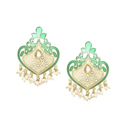 Anouk Artificial Stones Studded and Beaded Meenakari Contemporary Shaped Drop Earrings image 4