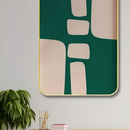 SAF Cream & Green Abstract Printed Wood Wall Art image 2