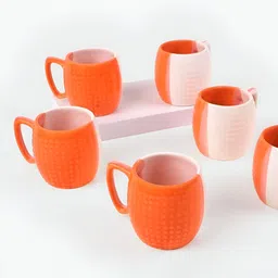 Storepedia White & Orange Handcrafted Textured Ceramic Matte Cups Set of Cups and Mugs image 2