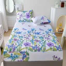 JC HOME White & Blue Floral 150 TC Fitted Super King Bedsheet Set-2 m x 2.2 m-picture-10
