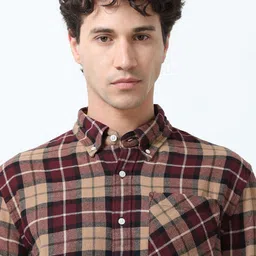 Espanshe Men Tartan Checked Button-Down Collar Pure Cotton Casual Shirt image 5