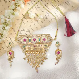 Anouk Gold-Plated Brass Artificial Stones & Beads Necklace & Earrings-picture-33