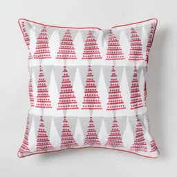 Eyaas White & Red 2 Pieces Block Printed Cotton Square Cushion Covers image 3