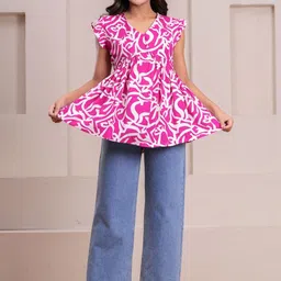 SARAI CREATIONS Print Flutter Sleeve Peplum Top image 3