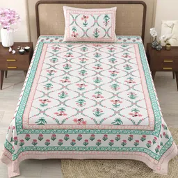 Shubastik Pink Floral 210 TC Single Bedsheet with 1 Pillow Covers-picture-33