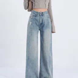 StyleCast Women Wide Leg High-Rise Cat Scratches Light Fade Stretchable Jeans-picture-34