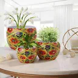 Homspurts Apple Bowl Planter 3 Pcs Yellow & Red Printed Metal Planters image 3