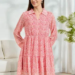 ANJIR Women Floral Printed Shirt Collar Fit & Flare Dress-picture-30