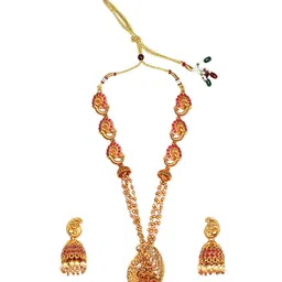 StileAdda Gold-Plated Stone Studded Temple Jewellery Set image 5