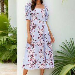 Stylecast X Slyck Floral Printed Square Neck A-Line Midi Dress-picture-38