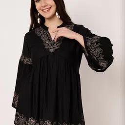 Atha Fashion Floral Embroidered Flared Sleeve Ethnic Cotton Empire Top-picture-16