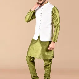 PRINTINDIA Mandarin Collar Long Sleeves Regular Pure Silk Kurta & Trouser & Nehru Jacket image 2