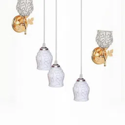 SOMIL 3 Pieces White & Gold-Toned Printed Ceiling Lamp-picture-14
