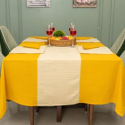 URBAN SPACE 6Pcs Mustard & Beige Pure Cotton Textured Table Linen Sets-picture-22