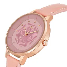 VIRAKTI Women Textured Brass Dial & Leather Straps Analogue Watch H-01-PINK 354 image 2