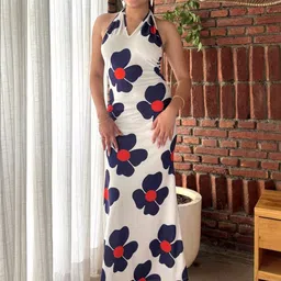 BAESD Floral Print Halter Neck Bodycon Maxi Dress-picture-38