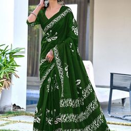 Panzora Batik Mulmul Cotton Ready to Wear Block Print Saree-picture-24