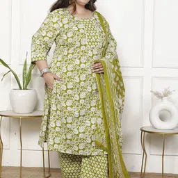 Swasti Women Floral Printed Regular Sequinned Pure Cotton Kurta with Trousers & With Dupatta image 5