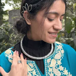 Chaavv by Saloni Brass Waves and Leaf Oxidised Necklace-picture-13