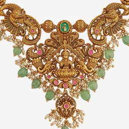 Kushal's Fashion Jewellery Green Gold-Plated Ruby Studded Ethnic Antique Jewellery Set image 2
