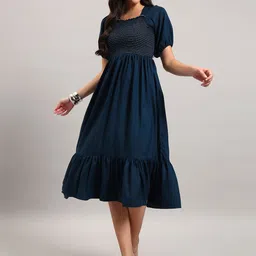 Krunal Raiyani Puff Sleeve Crepe A-Line Midi Dress-picture-25