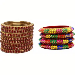 Qufrozy Set Of 2 Multi Glass Artificial Stones & Beads Bangle-picture-36