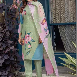 C J Enterprise Women Floral Printed Regular Kurta with Trousers & With Dupatta image 2