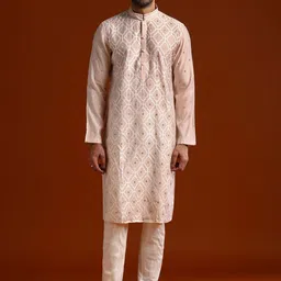 KALKI Fashion Men Pink Viscose Rayon Kurta Set-picture-22