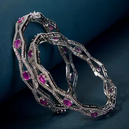 Opal Touch Set of 2 Rhodium-Plated American Diamond Studded Bangles-picture-26