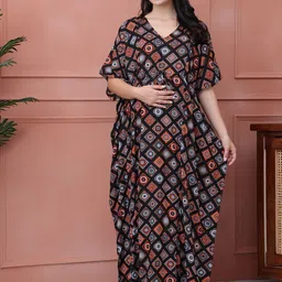 Secret Wish Women Printed Maxi Maternity Kaftan Nightdress-image-67