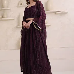 PURVAJA Embellished Shoulder Straps Crop-Top With Skirt & Shrug image 5