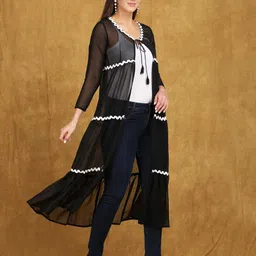 Dubai Collection Striped V-Neck Longline Shrug image 3