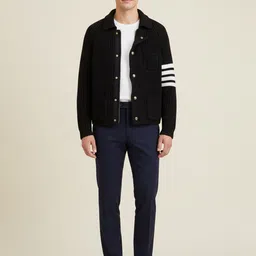 HERE&NOW Men Ribbed Shirt Collar Monochrome Cardigan-picture-19