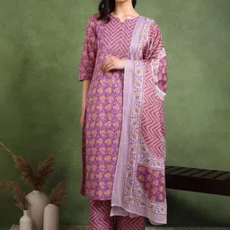 YASH GALLERY Floral Printed Gotta Patti Pure Cotton Straight Kurta With Trousers & Dupatta-picture-35