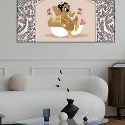 nestroots Brown & Pink Ganpati in elegance Care Canvas Religious Wall Painting-image-59