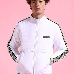 The Indian Garage Co Men White Colourblocked Longline Outdoor Sporty Jacket with Embroidered-picture-5