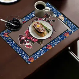 Dakshya Industries Blossom 6 Pcs Blue & Red Printed Waterproof Rectangular Table Placemats-picture-37